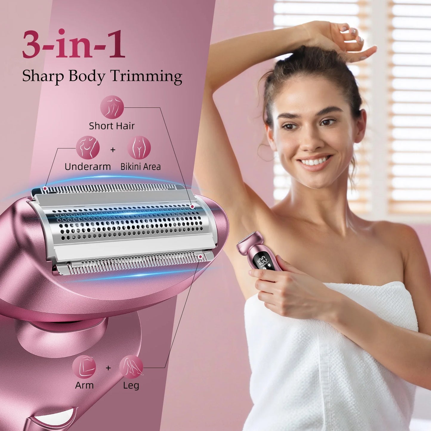 Electric Razor for Women, 2-In-1 Womens Electric Razor, Rechargeable Cordless Bikini Trimmer Shaver, IPX7 Waterproof Wet Dry Body Pubic Hair Trimmer, Lady Shaver for Face, Underarm & Legs